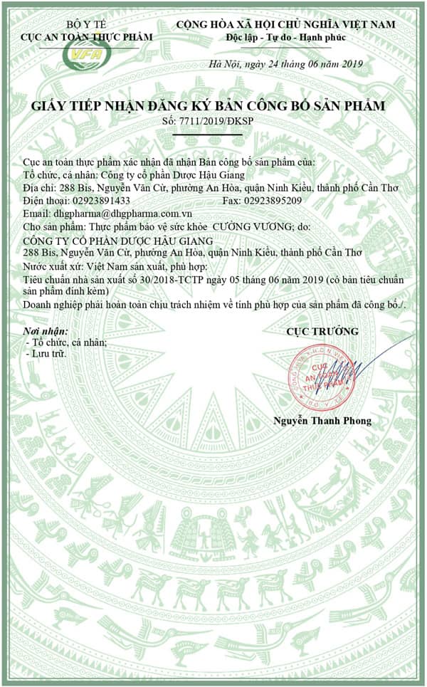 giấy chứng nhận cường vương