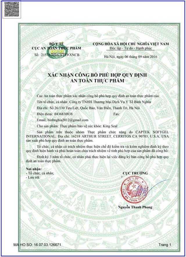 giấy chứng nhận king seal