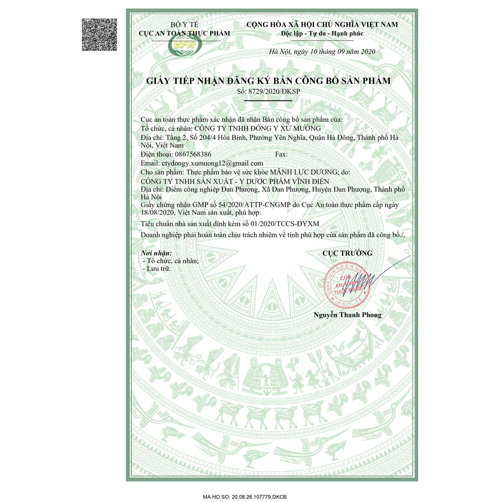 giấy chứng nhận mãnh lực dương