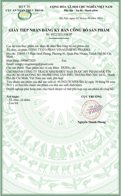 giấy chứng nhận duha