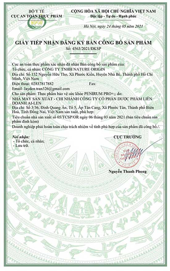 penirum pro chứng nhận