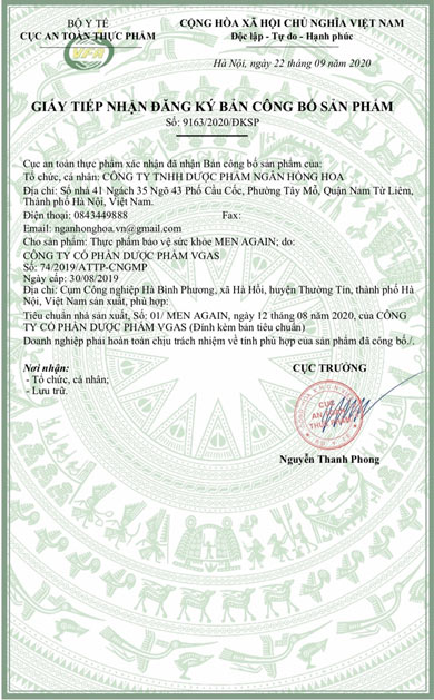 giấy chứng nhận men again