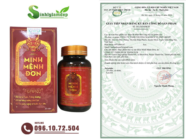 Giấy công bố sản phẩm Minh Mệnh Đơn