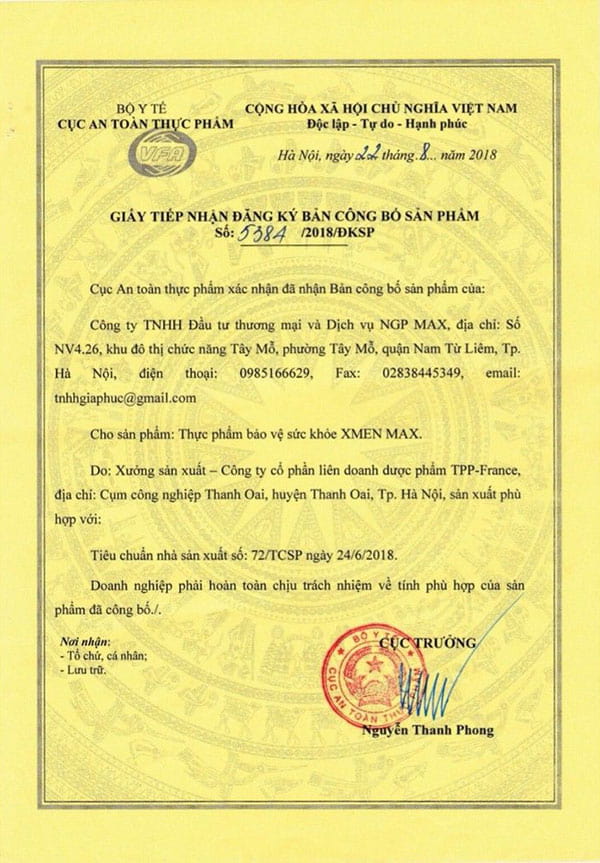 giấy chứng nhận xmen max