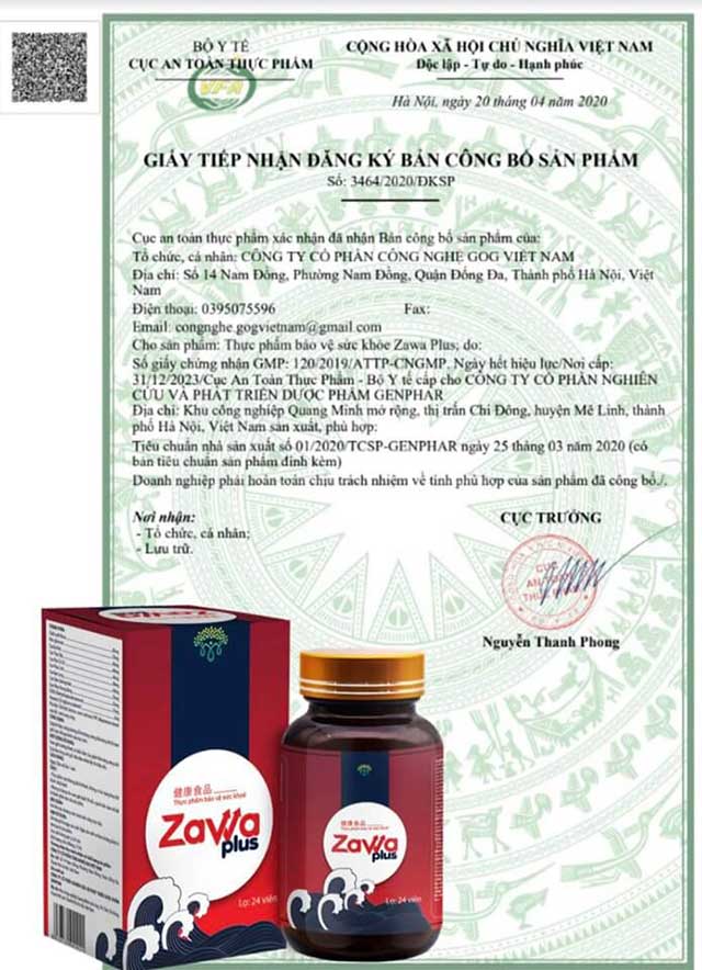 zawa plus chứng nhận