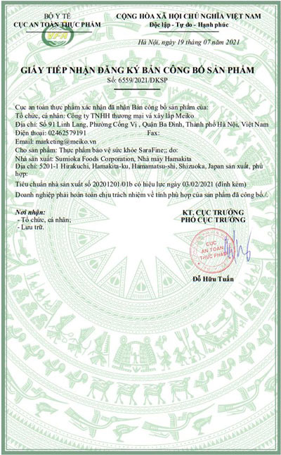 giấy chứng nhận sarafine